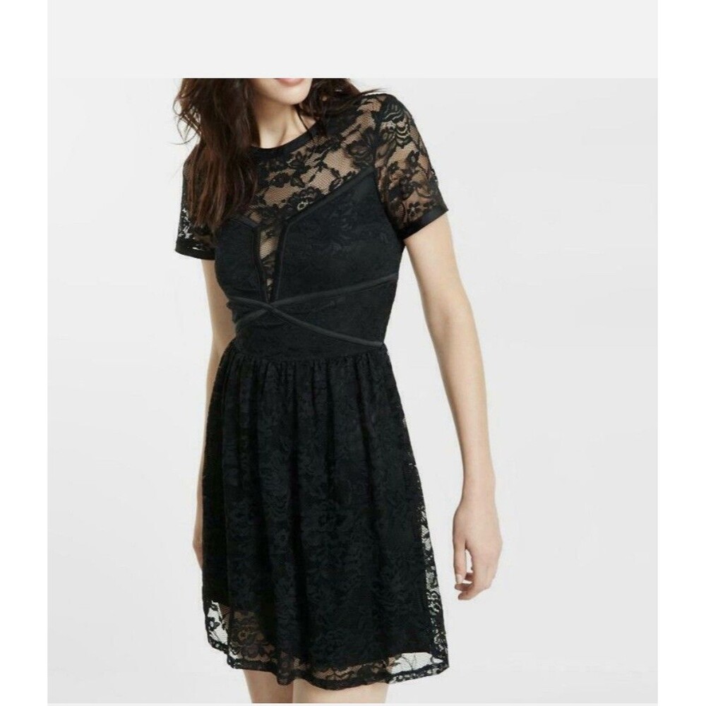 Express‎ Black Lace Mini Dress Short Sleeve Size MED Whimsigoth Sexy
